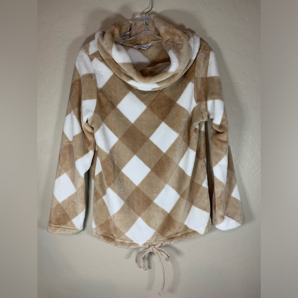 Pajamagram Cowl Neck Pullover Fleece Sweatshirt Plaid Check Soft Comfy SM 0337
